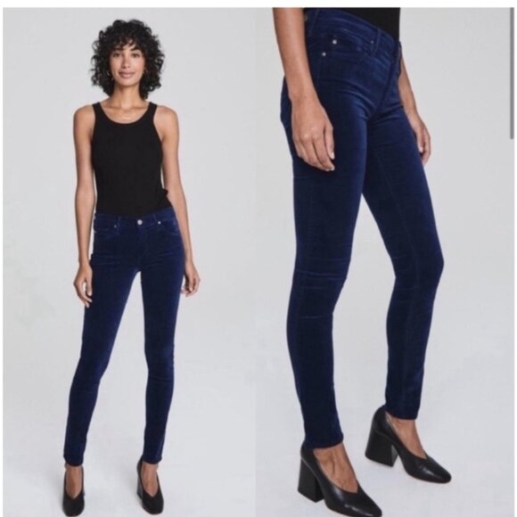 AG Adriano Goldschmied Size 26 Blue Velvet Velour Legging Pant Super Skinny - Picture 12 of 16
